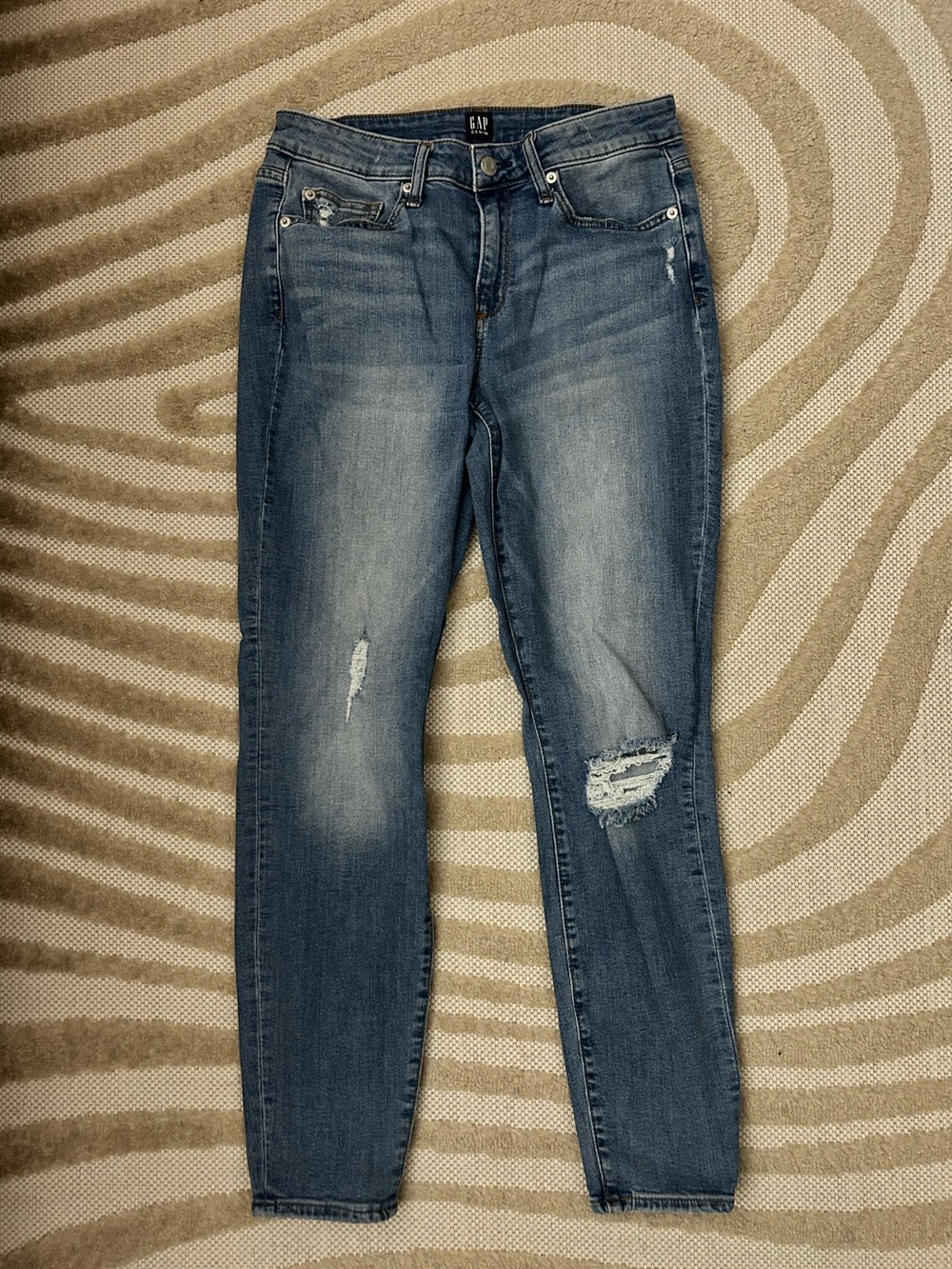 Gap Denim Distressed Skinny Jeans Size 30 Regular Medium Wash